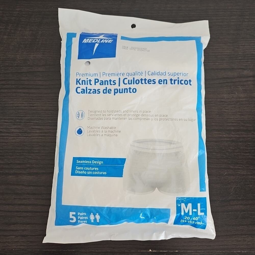 5 Pair Medline Knit Pants Premium Size Medium 20 - 60 Inch Unisex # MSC86300